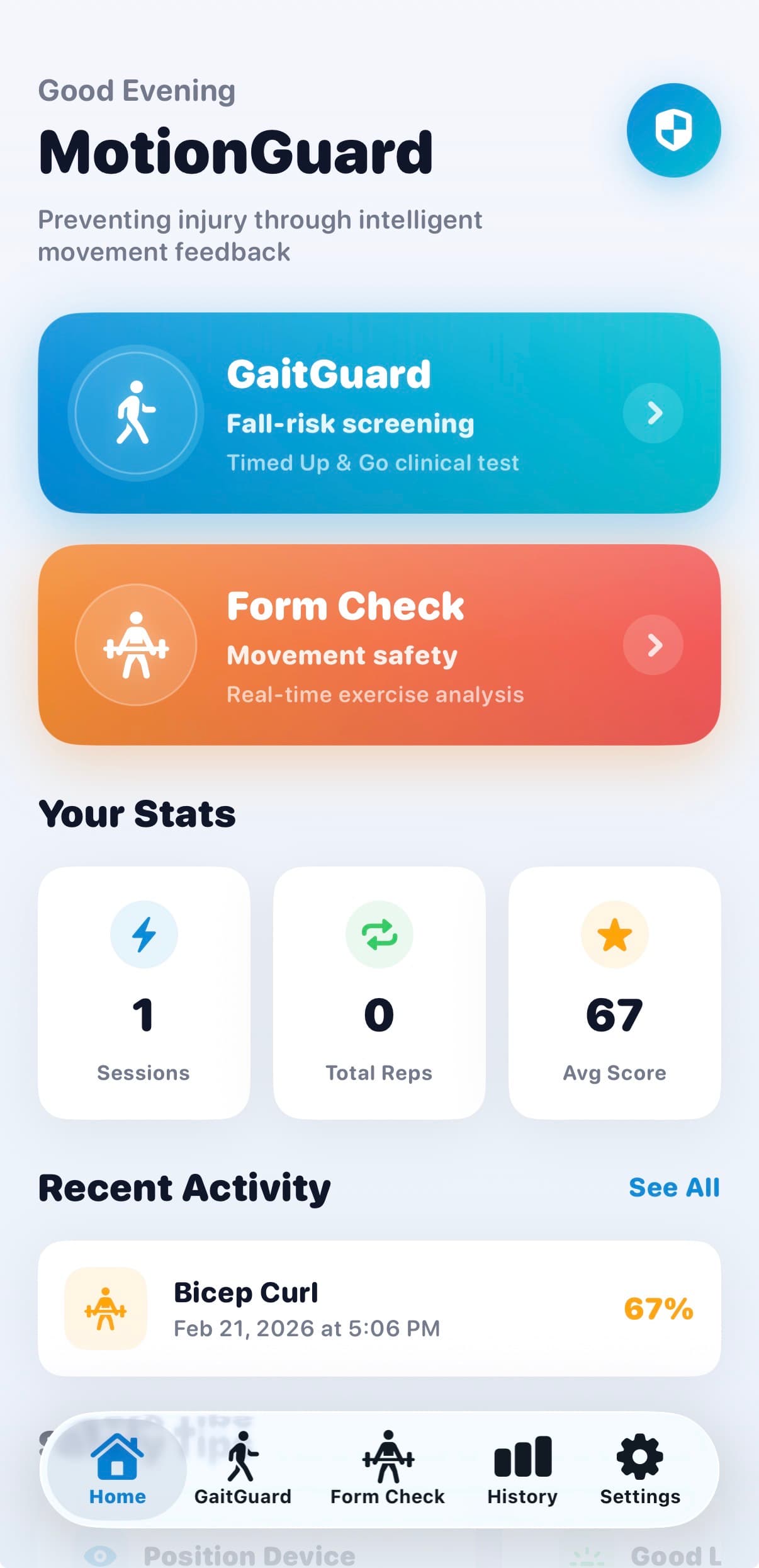 MotionGuard Screen 1